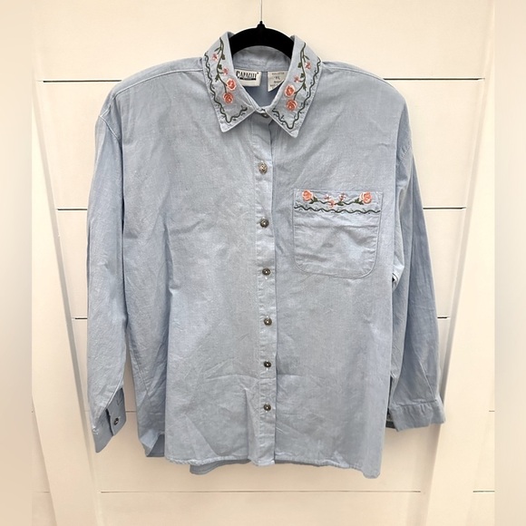 CAPACITY Vintage Dead stock blue embroidered floral woman loose fit top NWT PL - Picture 1 of 13